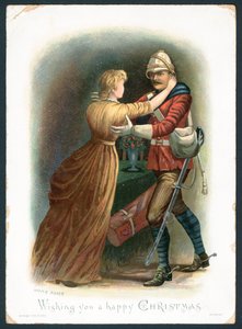 Újra otthon – karácsonyi üdvözlőlap (chromolitho)