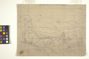 Study For Mountainous Landscape (ceruza törtfehér papíron, négyzet alakú áthelyezéshez)