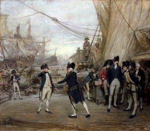 Nelson fogadja Jervis admirális a St. Vincent-i csata után (olaj, vászon) alkotó: Arthur David McCormick