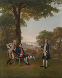 Arthur Holdsworth Thomas Taylorral és Stancombe kapitánnyal beszélget a Dart folyó mellett alkotó: Arthur Devis