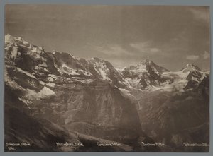 Kilátás a Silberhorn, a Mittaghorn, a Grosshorn, a Breithorn és a Tschingelhorn hegyekre a Berni-Alpokban Panoráma a Jungfrau láncra (sorozat címe)