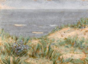 Tengeri kilátás dűnékkel, virágzó tengeri fű, 1900 körül
