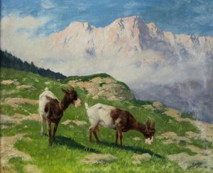 Arthur Heyer kecskék a hegyvidéki tájban