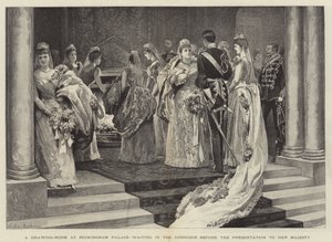 Szalon a Buckingham-palotában, a folyosón várva a bemutató előtt alkotó: Arthur Hopkins