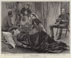 A Nílus-expedíció Gordon tábornok megsegítésére, Ötórai tea a kórházi nővérekkel Wady Halfában alkotó: Arthur Hopkins