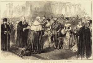 Királyi látogatás a városban, a walesi herceghez és hercegnőhöz intézett beszéd bemutatása a Guildhallban alkotó: Arthur Hopkins