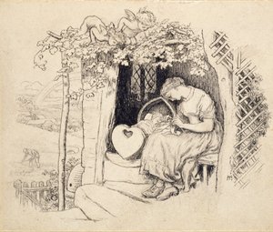 A bölcső mellett, 1873 alkotó: Arthur Hughes