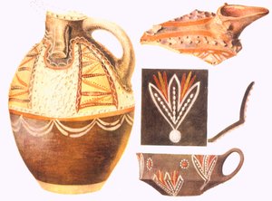 Cup reproductions and colorful fragments from Knossos