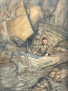 A Childs Future, illusztráció a The Springtide of Life: Poems of Childhood szerzőtől, Algernon Charles Swinburne, 1918 (toll és tinta, valamint wc papíron) alkotó: Arthur Rackham