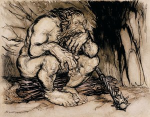 Egy legfantasztikusabb óriás, illusztráció az angol tündérmesékből, 1918-ban (toll, tinta és WC papíron) alkotó: Arthur Rackham