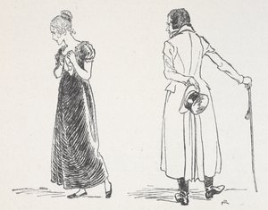 Egy fiatal pár veszekszik, a nő elfordult, zsebkendőt szorongatva a mellén alkotó: Arthur Rackham