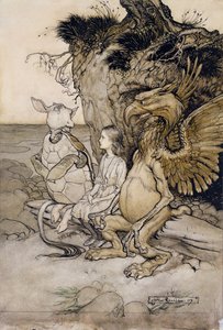 Alice és az álteknős, illusztráció Alice kalandjai csodaországban, 1907 (toll, tinta és WC papíron) alkotó: Arthur Rackham
