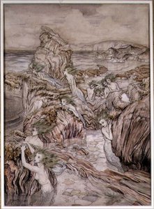 Aly, illusztráció Nathaniel Hawthorne "The Three Golden Apples" című csodakönyvéből, kiadó: Hodder and Stoughton (toll és tinta, akvarell, papír). alkotó: Arthur Rackham