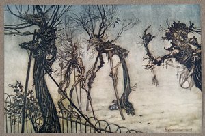 Egy bodza bodza bicegett a sétányon, és ott állt, és beszélgetett néhány kisgyerekkel… Peter Pantól a Kensington Gardensben, J M Barrie (1860-1937), kocsma. 1906 alkotó: Arthur Rackham