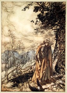 „Brunnhilde sokáig áll, kábultan és riadtan”, 1910. alkotó: Arthur Rackham