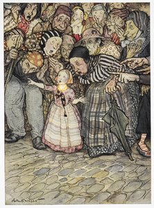 – De nincs rajta semmi – mondta egy kisgyerek. Színes illusztráció a történethez, "a császár új ruhái". alkotó: Arthur Rackham