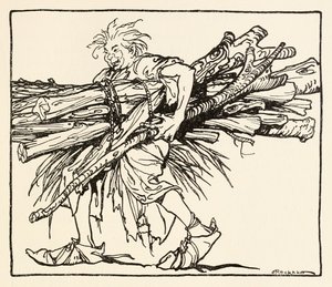 Carl menedéket épít éjszakára, az ír tündérmesékben szereplő The Carl of the Drab Coat című filmből alkotó: Arthur Rackham