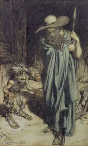 Törpe és nő, Wagner nibelungok gyűrűjéből, 1911 (wc, toll és tinta) alkotó: Arthur Rackham