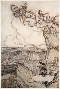 Tündérek a hegyekben, Rip Van Winkle-től Washington Irvingtől, kocsma. 1910 alkotó: Arthur Rackham