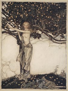 Freia, a szép, illusztráció a Rajnaarany és a Valkűrből alkotó: Arthur Rackham