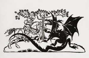 George és a sárkány. Az F.A. Steel által újra elmondott English Fairy Tales, Arthur Rackham illusztrációival, 1927-ben megjelent könyvéből. alkotó: Arthur Rackham