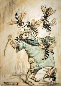 Gulliver harca a darazsakkal alkotó: Arthur Rackham