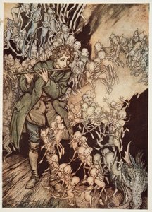 Addig játszott, amíg a szoba teljesen megtelt gnómokkal, a Little Brother & Little Sister és a Grimm testvérek más meséiből, kocsmából. 1917 alkotó: Arthur Rackham