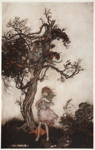 Gyermekei olyan rongyosak és vadak voltak, mintha senkihez tartoznának. Rip Van Winkle-től Washington Irvingtől, kocsmából. 1910 alkotó: Arthur Rackham