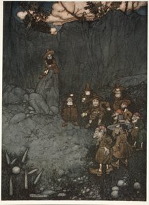 Apja látta őket régi holland ruháikban játszani a kilenctűben. A Rip Van Winkle-től, Washington Irving kocsmában. 1910 alkotó: Arthur Rackham