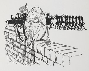 Humpty Dumpty a falon ült. alkotó: Arthur Rackham