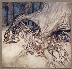 Ha a tündérek közül véletlenül kikerülnek a rosszak, J M Barrie (1860 - 1937) a Kensington Gardensben található Peter Pan-ből, pub. 1906 alkotó: Arthur Rackham