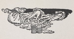 Illusztráció: Scrooge kezei számolják a pénzt alkotó: Arthur Rackham