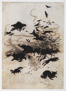 Illusztráció: állati roham a The Wren and the Bear című filmből. alkotó: Arthur Rackham