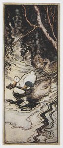 Illusztráció: két kacsa kulcsot hordozó méhkirálynőtől. alkotó: Arthur Rackham