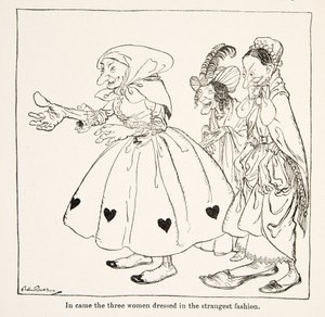 Belépett a három legfurcsább módon öltözött nő, a Little Brother & Little Sister és a Grimm testvérek más meséiből, pub.1917 (litho) alkotó: Arthur Rackham