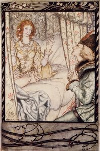 Te vagy az, hercegem? Nagyon régóta vártalak, az Arthur Rackham Fairy Book-ból, kocsmából. 1933 alkotó: Arthur Rackham
