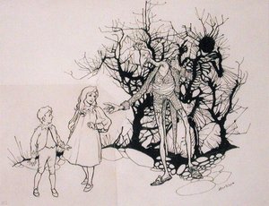 „Egyfajta csontváz volt”, illusztráció a „The Zankiwank and the Bletherwitch” című művéből, S.J. Adair Fitzgerald, 1896-ban megjelent (toll és tinta) alkotó: Arthur Rackham