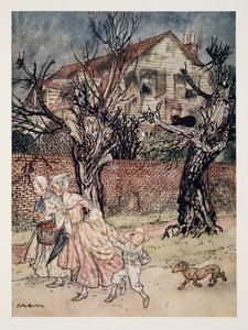 Csodálatos mesék Kísértetmezőkről, Kísértetjárta patakokról és Kísértetjárta házakról, Washington Irving (1783-1859), kocsma The Legend of Sleepy Hollow-ból. 1928 alkotó: Arthur Rackham