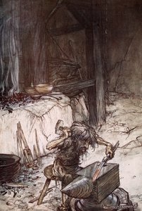 "Mime az üllőnél", 1924. alkotó: Arthur Rackham