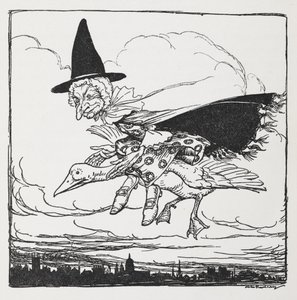 Anya lúd repül egy libán. alkotó: Arthur Rackham
