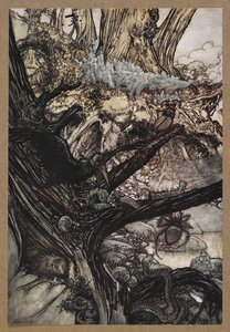 Soha ne bánts, se varázsolj, se bűvöletet, jöjj közel kedves hölgyünk. Jelenet a Szentivánéji álomból. alkotó: Arthur Rackham