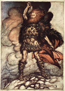 „Az egyik isten, Donner, megidézi a ködöt”, 1910. alkotó: Arthur Rackham