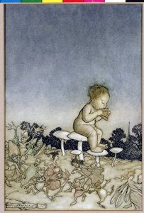 Pán Péter a Tündérek Zenekara, Pán Péter illusztrációja a Kensington Gardens-ben, J. M. Barrie, 1806 (toll, tinta és WC papíron) alkotó: Arthur Rackham