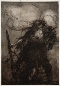 Rip felébred. Biztosan nem aludtam itt egész éjjel? Ó! Az a zászló! Az a gonosz zászló! Milyen kifogást keressek Dame Van Winkle-nek? Rip Van Winkle-től Washington Irving, pub. 1910 alkotó: Arthur Rackham