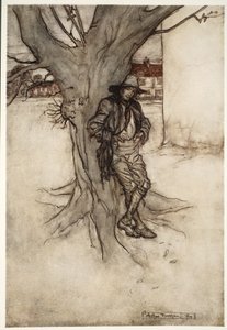 Rips fia, önmaga pontos megfelelője, ahogy felment a hegyre. Rip Van Winkle-től Washington Irvingtől, kocsmából. 1910 alkotó: Arthur Rackham