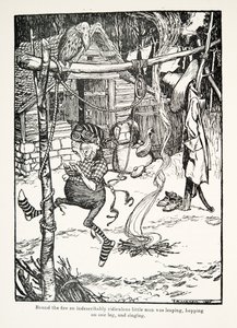 A tűz körül egy leírhatatlanul nevetséges kis ember ugrált, egyik lábán ugrált és énekelt, a Grimm testvérek meséiből, kocsmából. 1909