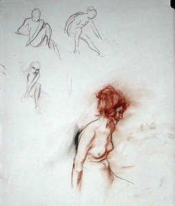 Ülő akt (toll, tinta, szangvinikus és fekete kréta papíron)