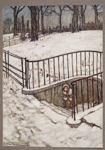 Elfutott St Govers-be, és elrejtőzött.. Peter Pan elől a Kensington Gardensben, J M Barrie (1860-1937), kocsma. 1906 alkotó: Arthur Rackham