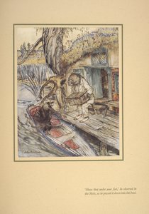 „Dold be a lábad alá” – figyelte (Ratty) a vakondot, miközben leengedte a csónakba. alkotó: Arthur Rackham