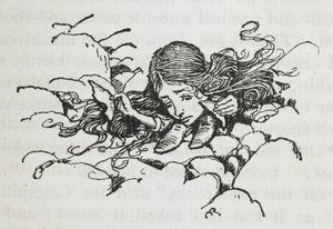 Összezsugorodott Alice, miután megevett néhány hernyógombát alkotó: Arthur Rackham